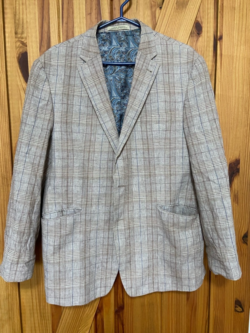 Joseph Abboud Tan Plaid Sport Coat Blazer size 44 Regular linen and cotton
